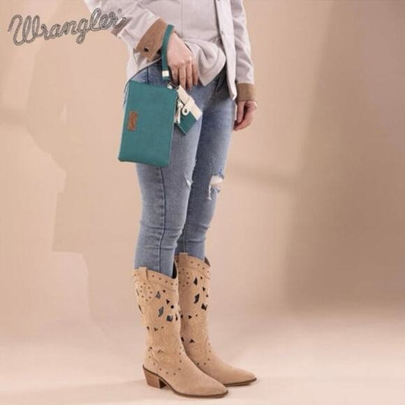 Montana West x Wrangler Turquoise Wristlet Wallet Dual Pouch Card Holder NEW - Picture 2 of 9
